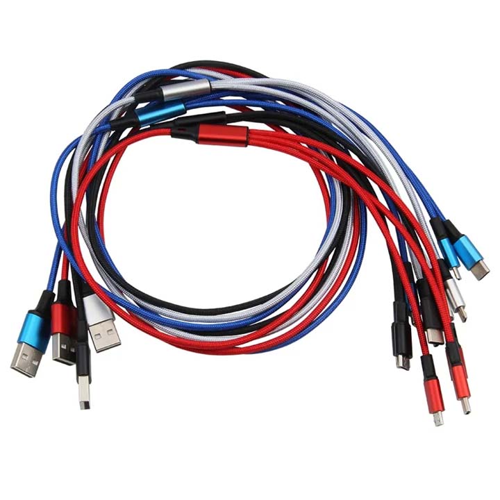 Dây Cáp Sạc Đa Năng Bọc Dù Siêu Bền 3 Trong 1 Đầu Sạc iPhone Lightning, Android Micro USB, Type C