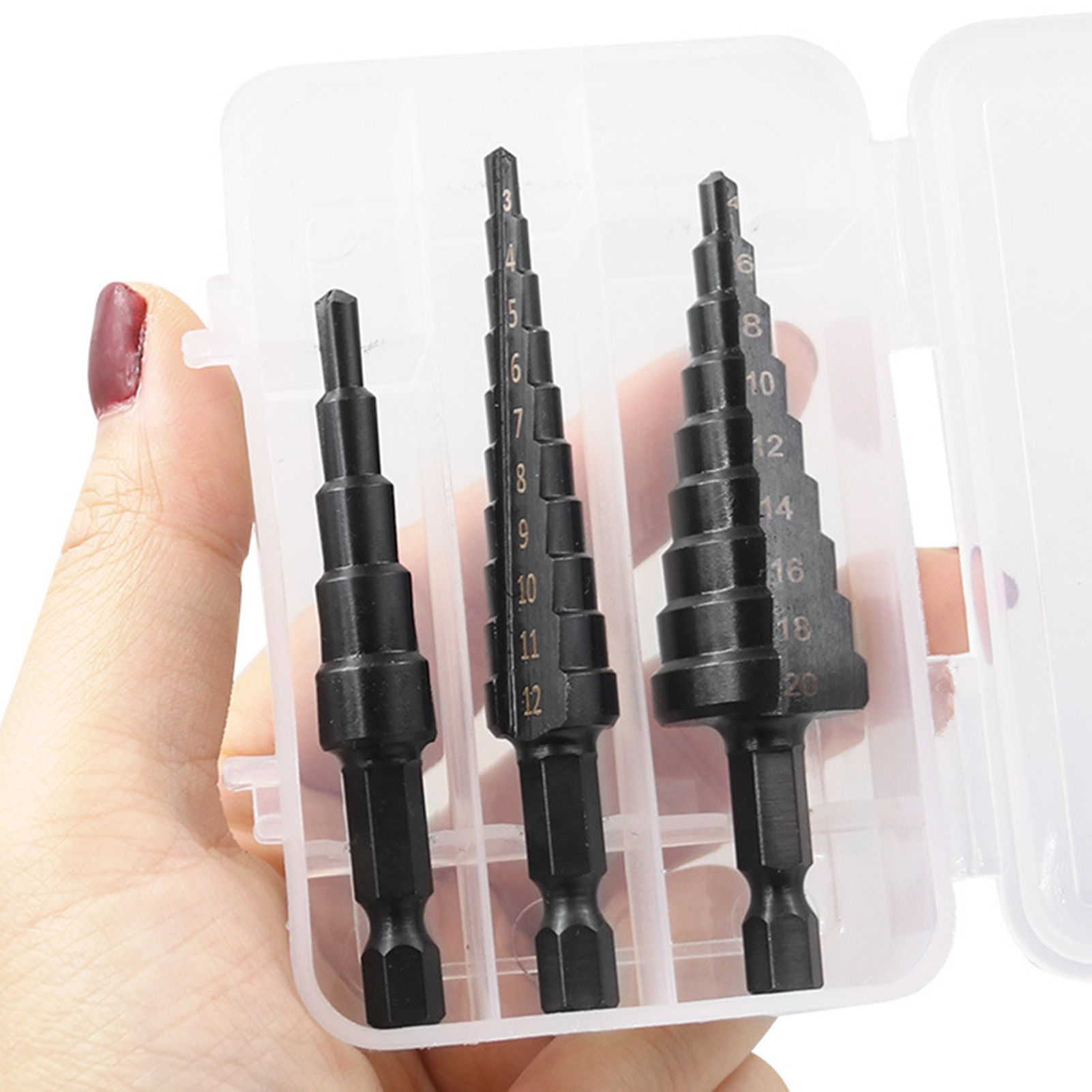 Farfi 3Pcs Step Drill Bit Sharp High Hardness High-Speed Steel Hex Shank Straight Groove Step Drill Bit Home Supply 3Pcs Industrial Drill