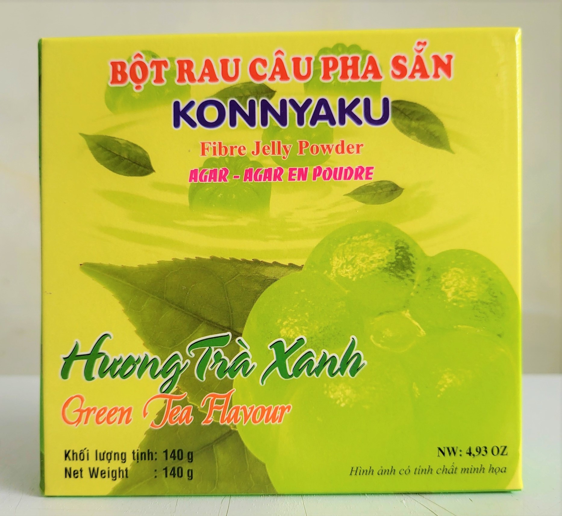[Hộp 140g TRÀ XANH] BỘT RAU CÂU PHA SẴN Konnyaku[VN] 3K Fibre Jelly Powder with Green Tea Flavour