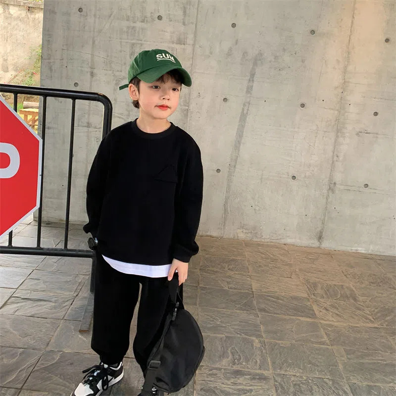 LS Children's suit boys spring 2024 new loose sports casual pants korean boys foreign spring and autumn sweatshirt