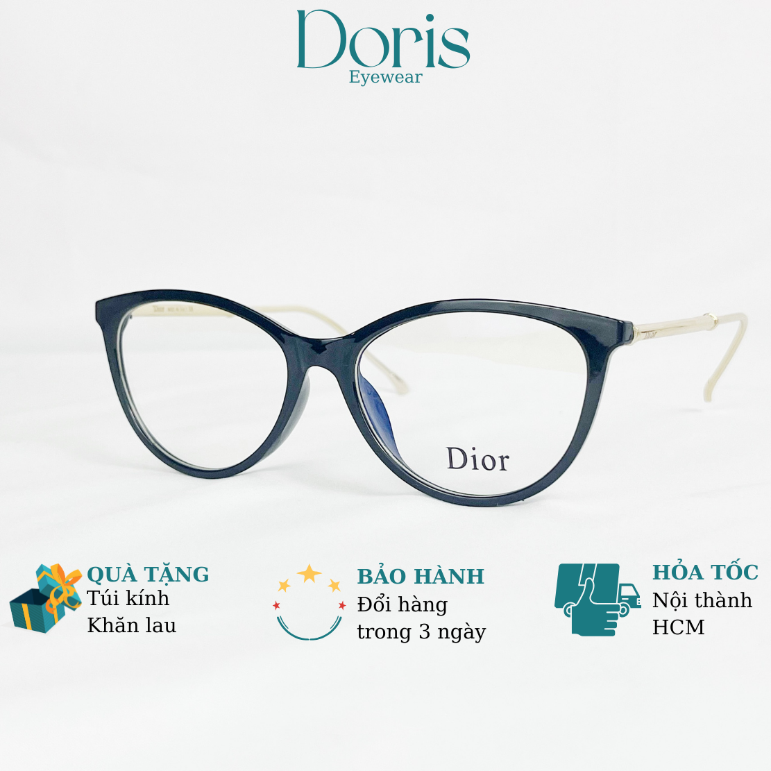 Kính mắt nữ mắt kính nữ giả cận Kính mắt mèo đen vàng thời trang siêu hot DORIS