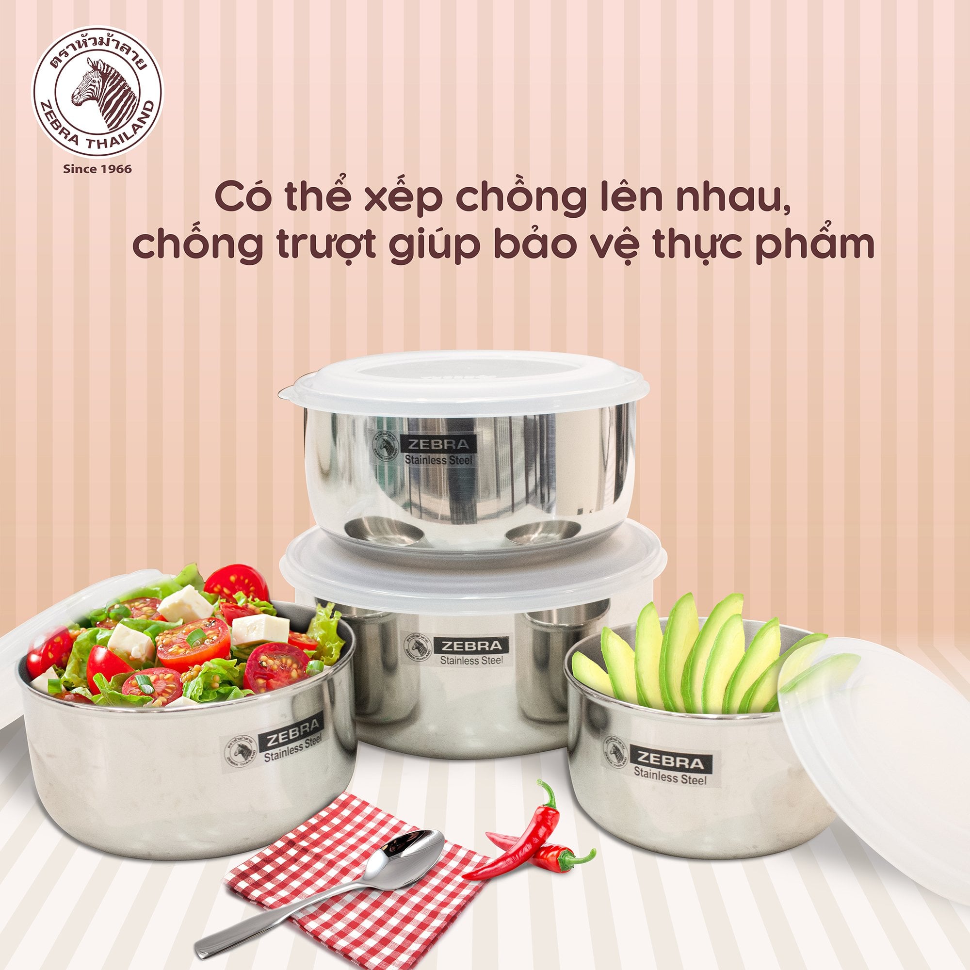 Bộ thố inox zebra 12 -14-16-18cm - 184106 hàng nhập khẩu thái lan