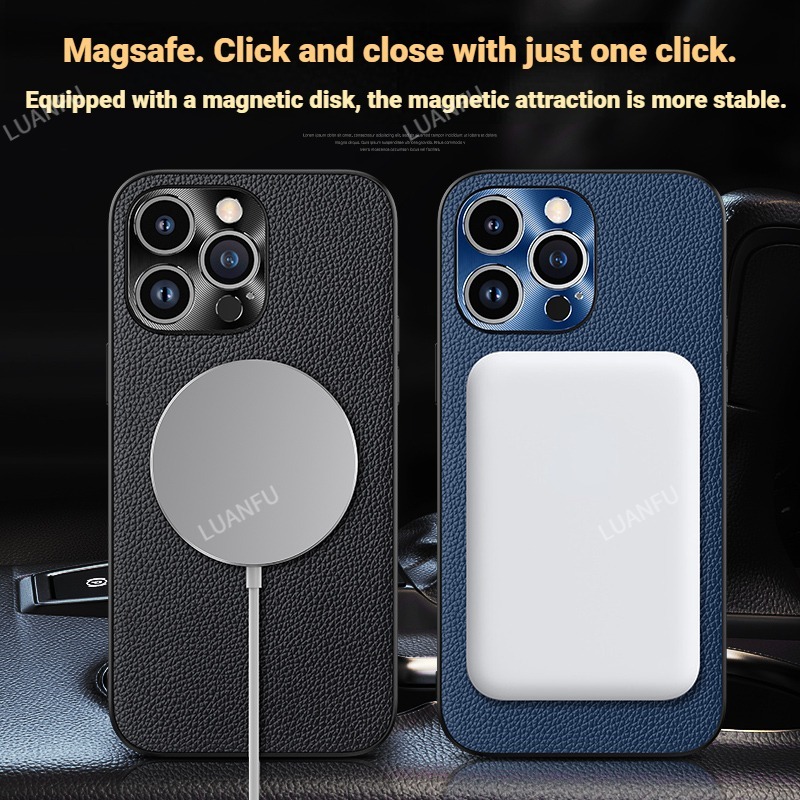 Case for iPhone 12 13 14 15 Pro Max Case Top Cowhide Wireless Charging Case for iPhone 15 Plus Metal Lens Ring Drop-Proof Shockproof Case