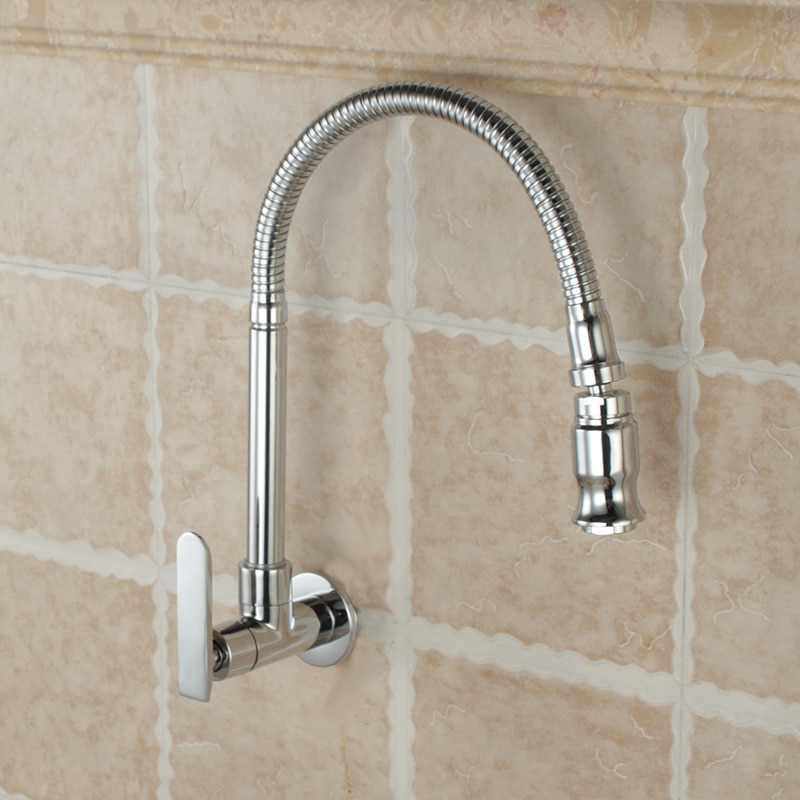 Solid Brass Kitchen Faucet Wall Mounted Chrome Kitchen Sink Faucet Kitchen Tap Single Cold Water Tap Torneira Cozinha De Parede Hot 2023