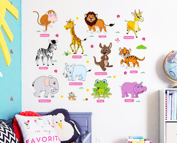 Decal trang trí cùng vui học tiếng anh cùng động vật