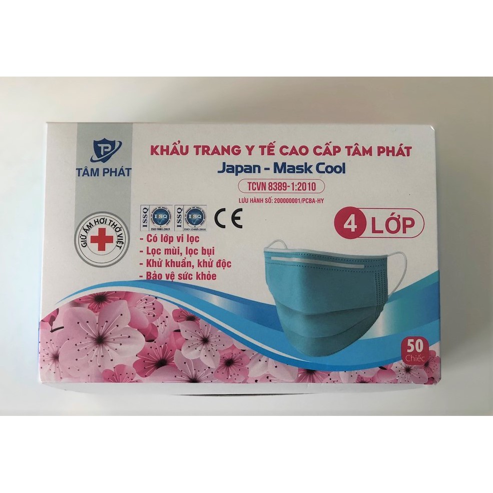 Khẩu trang y tế cao cấp 4 lớp ⭐dày dặn, kháng khuẩn 95%, chống bụi ⭐hộp 50 cái