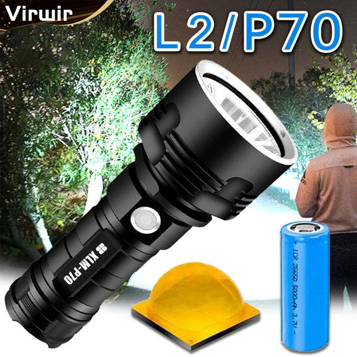 Đèn Pin Siêu Sáng Đèn Pin Chiến Thuật Sạc Lại Được Đèn Pin Led Siêu Mạnh L2 / P70 Chính Hãng Đèn Ngoài Trời Chống Nước USB Chiến Thuật, Đèn Pin Đèn Lồng Siêu Sáng Hoạt Động Bằng Pin