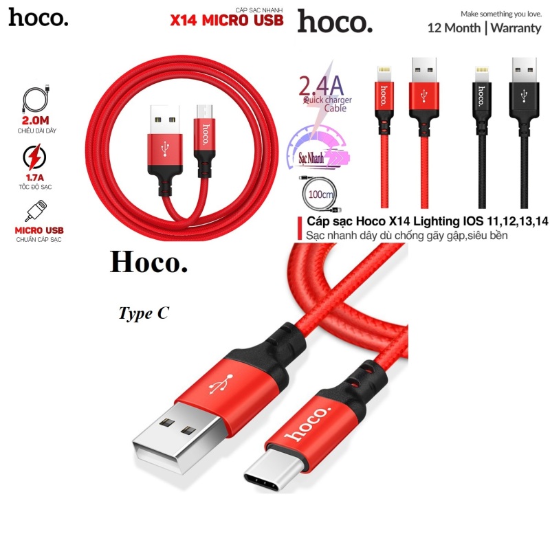 Cáp sạc iphone dài 1m/2m Hoco X14 siêu bền hàng chính hãng
