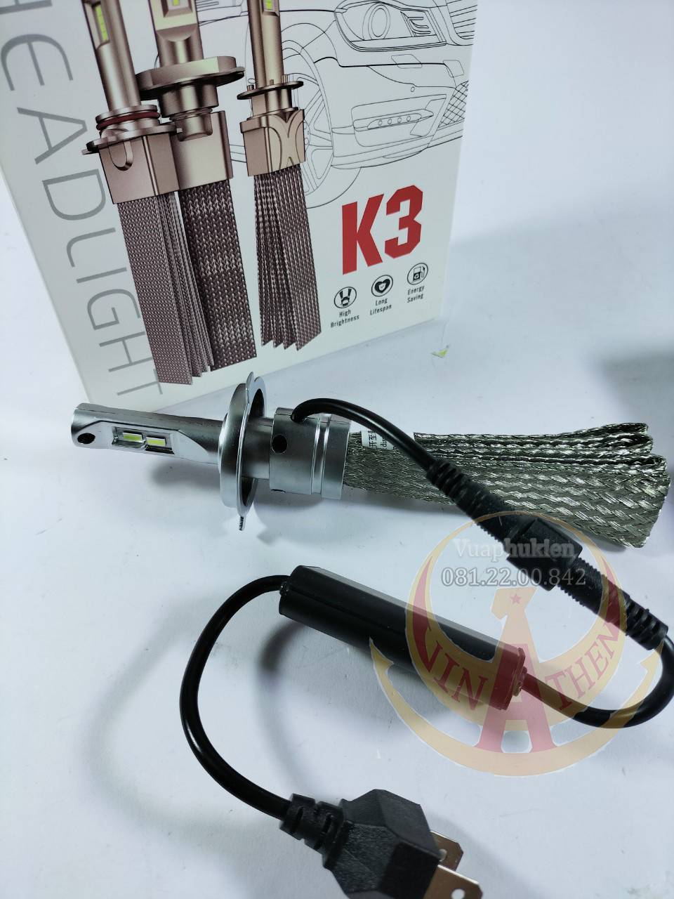 1 bóng Đèn pha led K3 chân H4 lắp các dòng oto xe máy dùng chân đèn H4 như Wave Sirius, Kia morning, i10, Matiz.....
