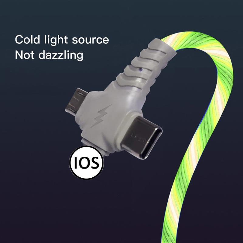 Cáp Sạc Phát Sáng LED 3 Trong 1 Bộ Sạc Nhanh Phát Sáng USB Type C Dây Micro USB Tương Thích Với Điện Thoại iPhone Android Cáp USB Chiếu Sáng