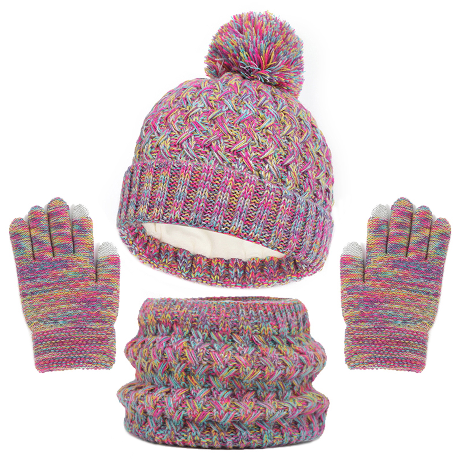 Boys Girls Hat Scarf Gloves Set Winter Hat Scarf Gloves Set Cozy Winter Set for Kids Knitted Beanie Hat Scarf and Gloves with Plush Ball Decor Warm Accessories for Girls and Boys