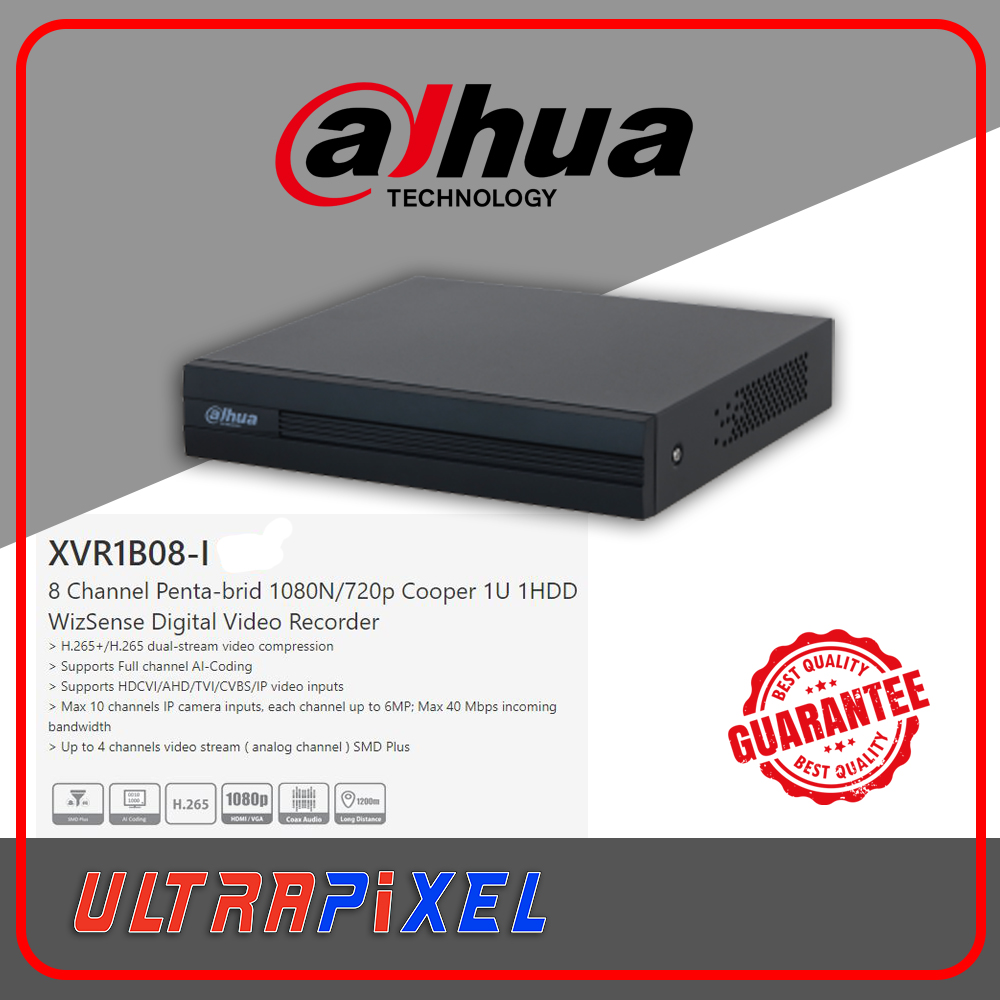 Dahua XVR1B08-I 8 Channel Penta-brid 1080N/720p Cooper 1U 1HDD WizSense ...