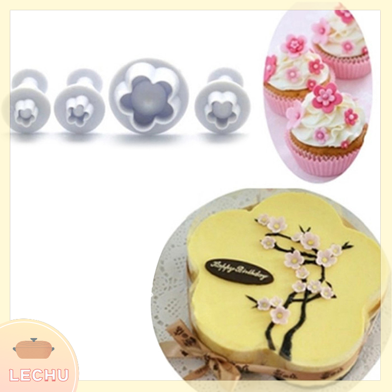 🥪 LECHU🍟 maoyuanxing 4Pcs Plum Flower Fondant Cake Cutter Plunger Cookie Mold Decorating Candy Mould