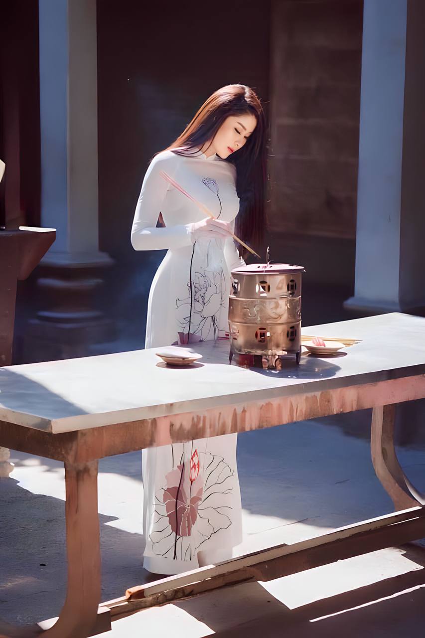 Set Áo Dài Lụa Trắng & Đỏ Cao Cấp BY4689