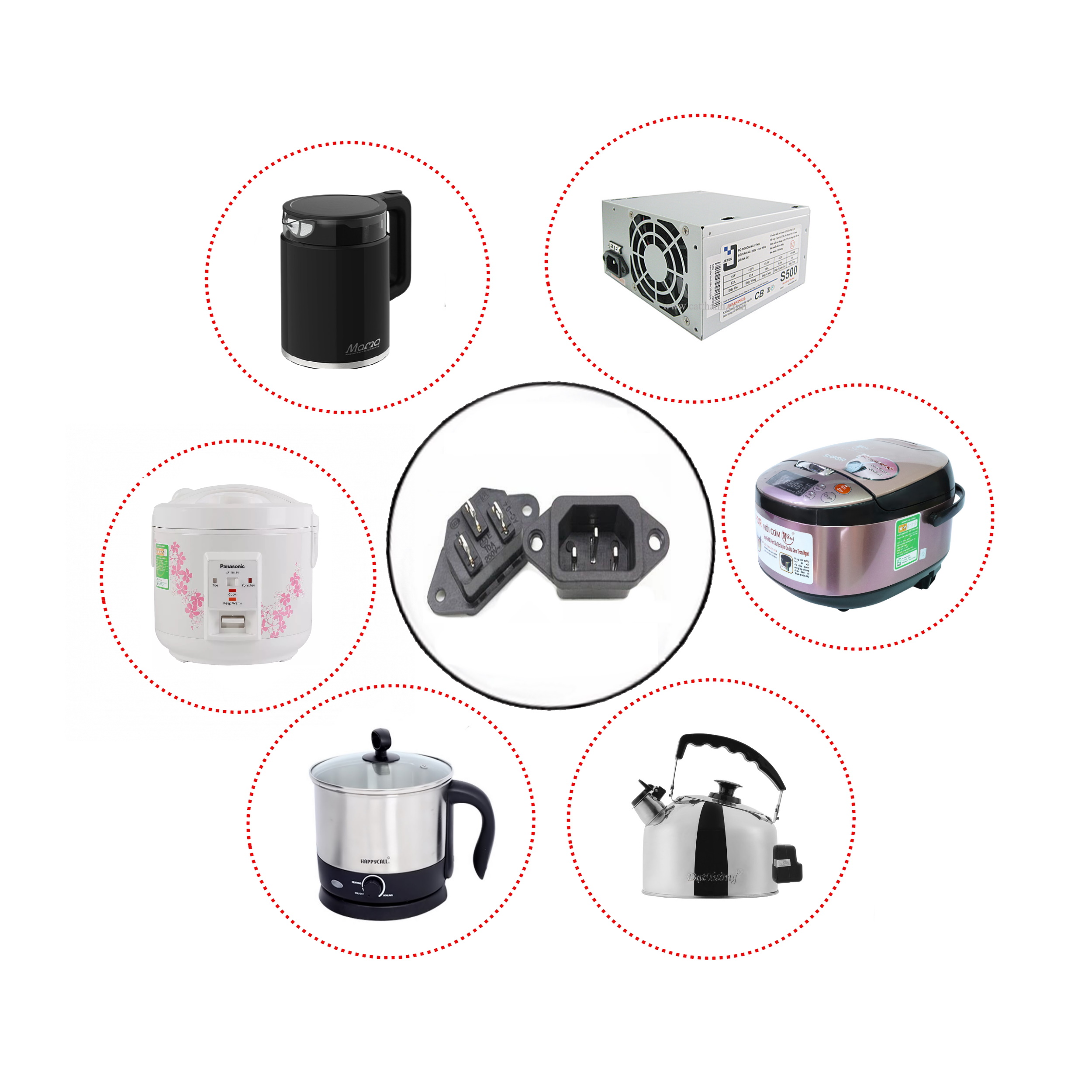 JACK CẮM NGUỒN AC 3 CHÂN 10A - 250V CHÂN HÀN 1 chiếc