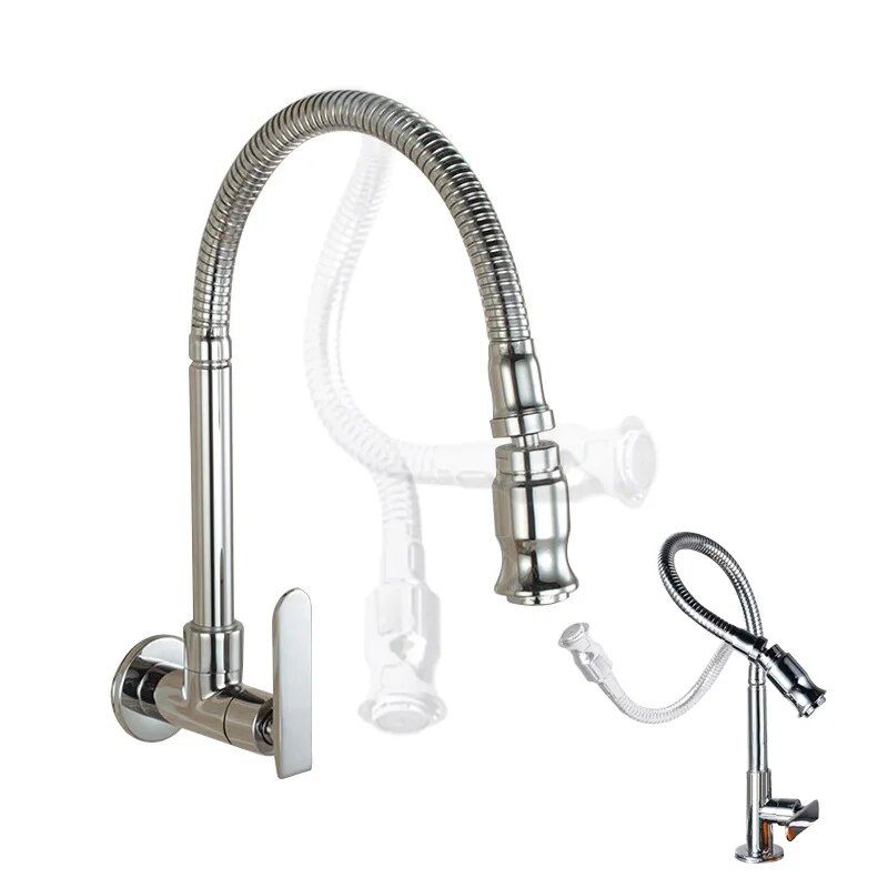 Solid Brass Kitchen Faucet Wall Mounted Chrome Kitchen Sink Faucet Kitchen Tap Single Cold Water Tap Torneira Cozinha De Parede Hot 2023