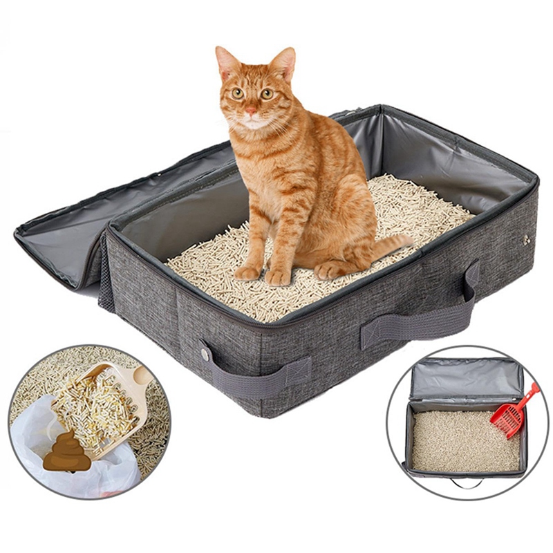 Foldable Cat for Travel Litter Tray Leakproof with Zipped Lid Portable Cat  Toilet for Hotel Car Outdoors
