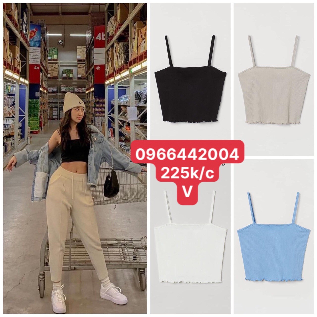 chiếc top 2 dây H>M combo 4 màu như ảnh