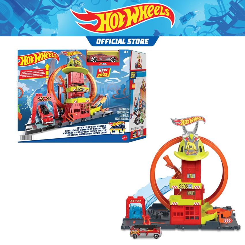 Hot Wheels City Super Loop Fire Station Playset, Track Set With