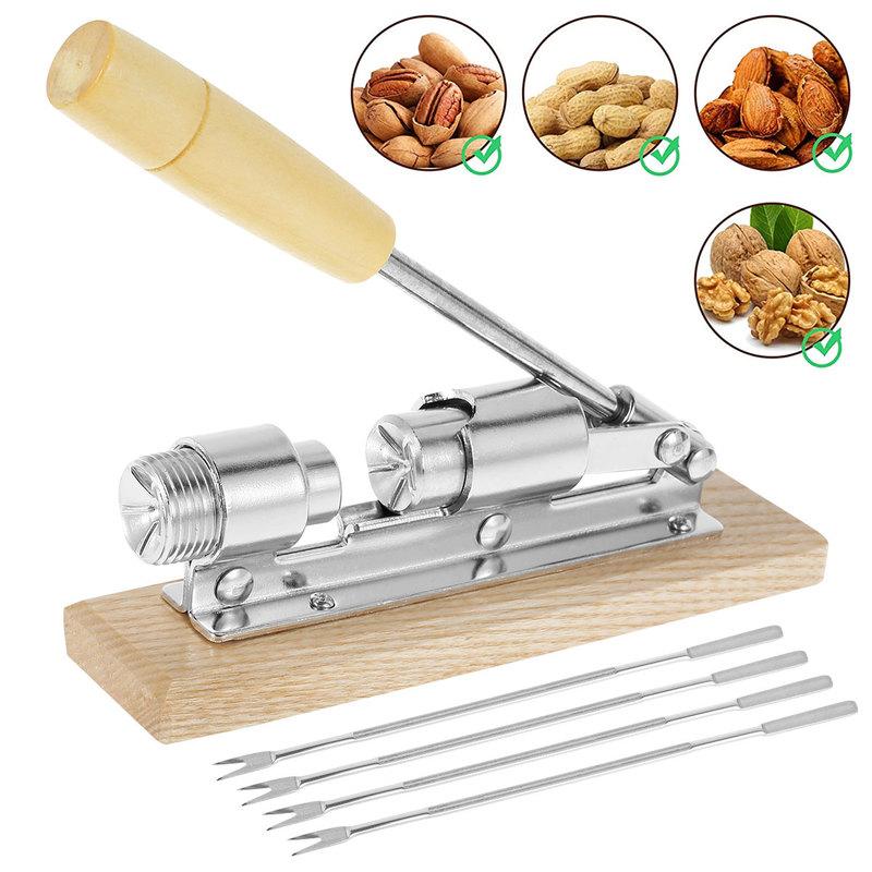 Pissenlit Pecan Nut Cracker Tool for Easy Cracking Heavy Duty Nut Sheller with Wood Base Handle Adjustable Nut Crackers Pecan Nut Cracker Nut Sheller for Hazelnuts Almonds