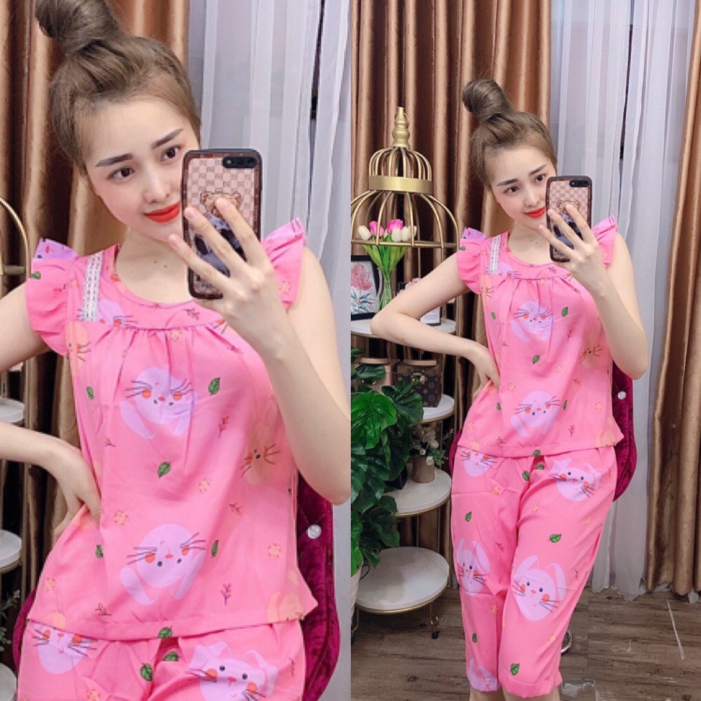 ĐỒ BỘ LỤA LỬNG MẶC NHÀ HỌA TIẾT HÌNH THÚ HOT DỄ THƯƠNG (ẢNH THẬT) CÓ SIZE 40-75KG - LUA23