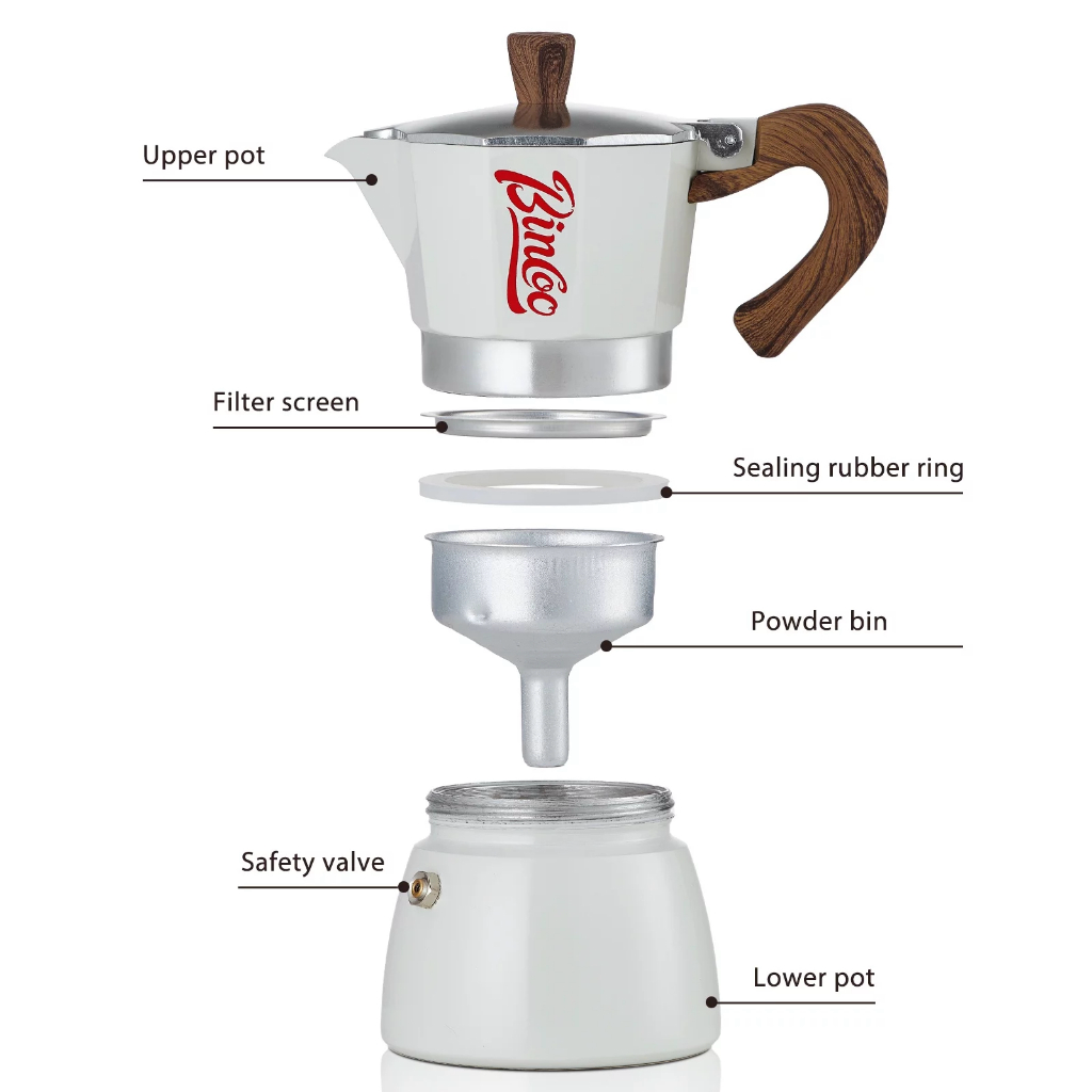 It Smart - Máy pha cà phê Bincoo Moka Pot Espresso Maker thẩm thấu ngược 3 cup 150ml (Tặng giấy lọc cà phê)
