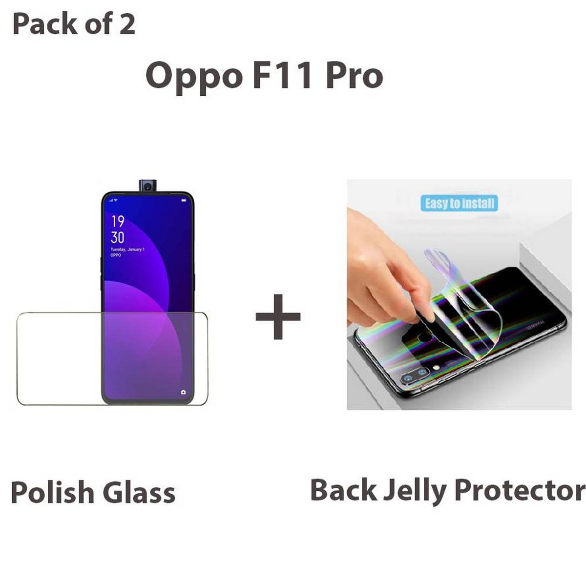 Oppo F11 Pro Tempered Glass Screen Protector Polish Glass + Back Clear Jelly Protector Soft Film Protection Hydrogel Film Protector For Oppo F11 Pro