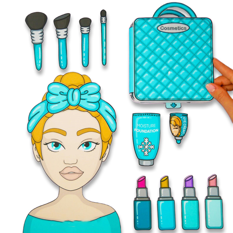 Cartoon Makeup Kit Quiet Book Girl Doll Dress Up Sticker Books Material Package Decompress Toys For Kid Gifts.