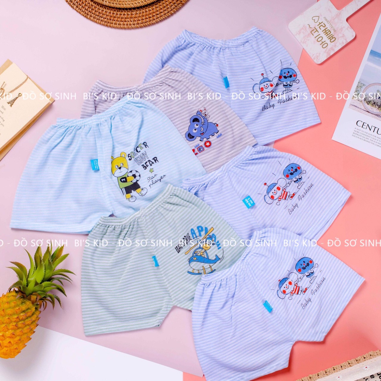 Quần đùi cotton kẻ cho bé sơ sinh-12kg