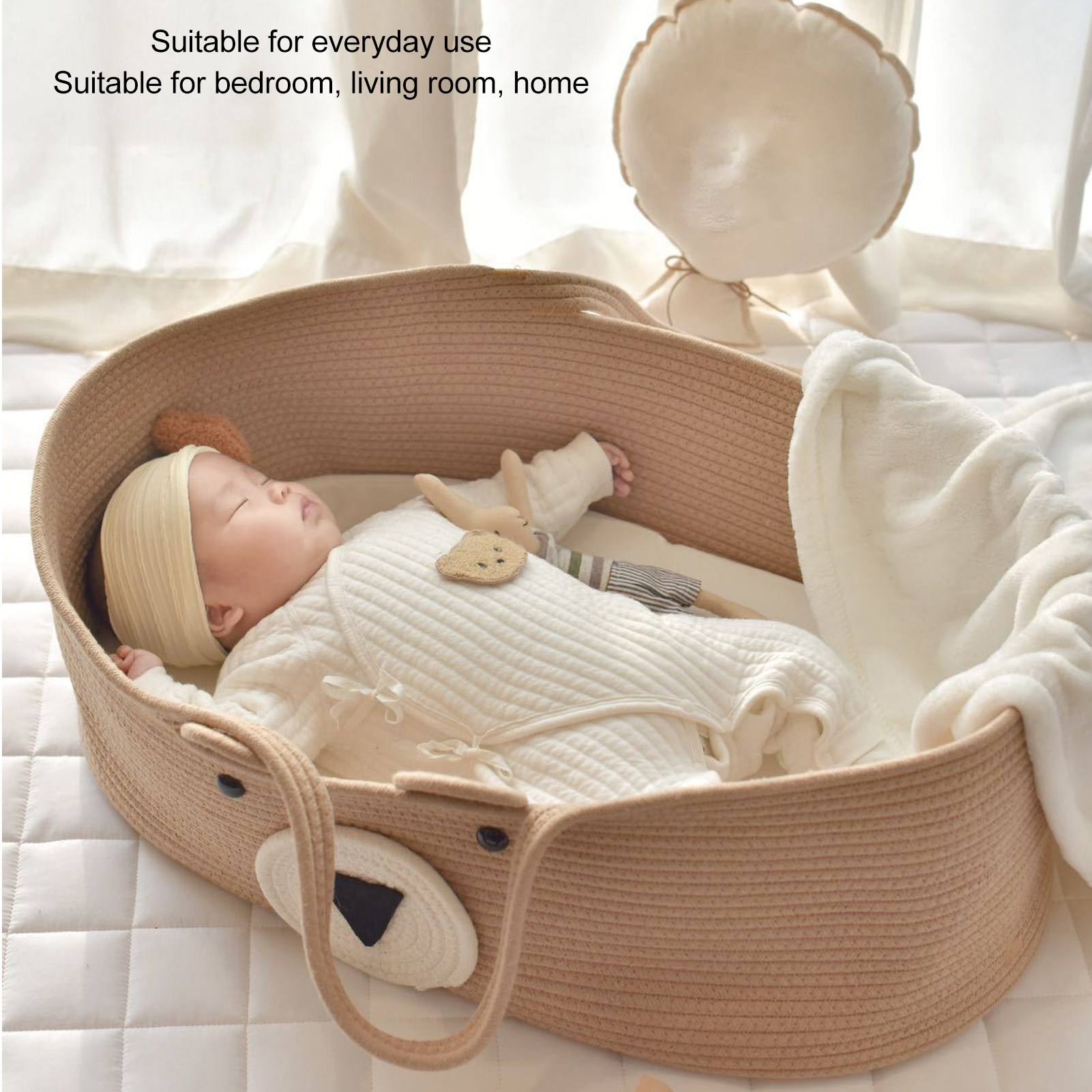 Newkits Baby Sleeping Basket Cute Cartoon Bear Pattern Storage Wove Cotton