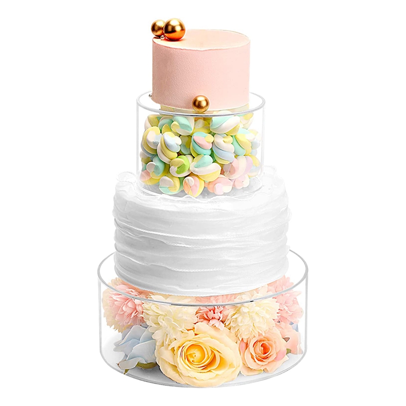 Clear Acrylic Cake Stands, Fillable Cake Box, Round Cake Display Box with Lid, Decorative Centrepiece Box for Wedding