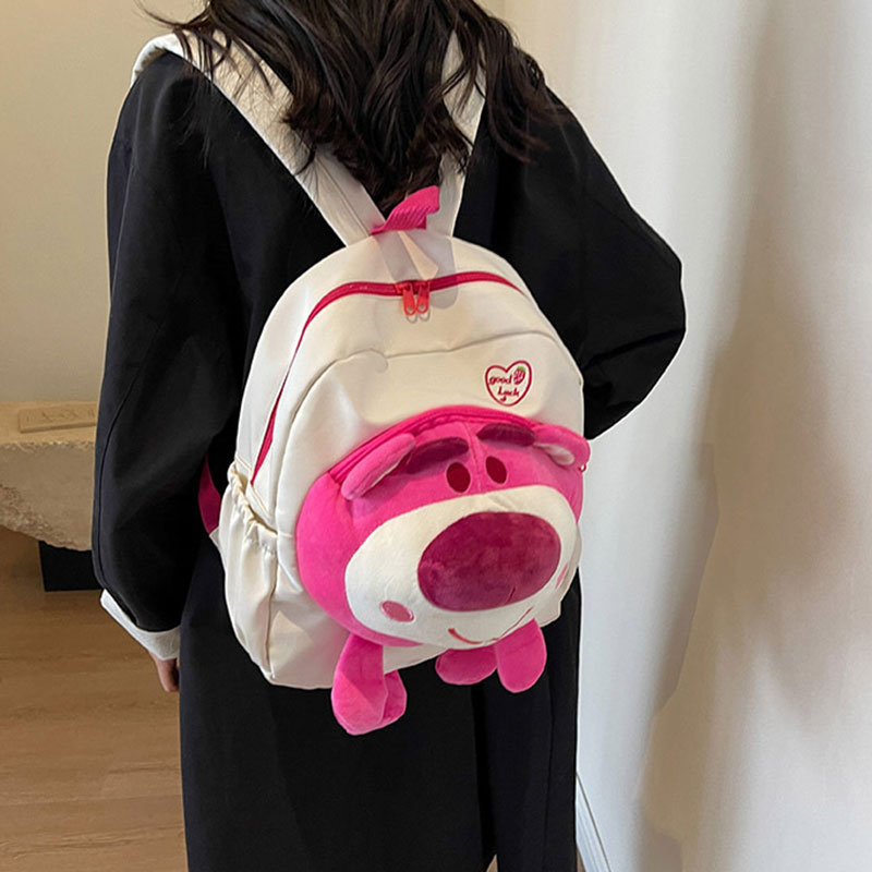 YA ZHOU LONG Cartoon Strawberry Bear Large Capacity Backpack Junior High School Student Backpack Cute Girls Storage Bag