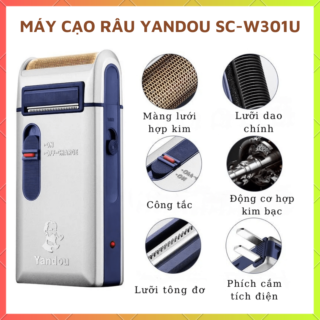Máy cạo râu nam chính hãng YANDOU SC-W301U không dây Máy cạo râu nam Máy cạo râu điện Dao cạo râu điện Đầu cạo 3D Pin sạc siêu khỏe