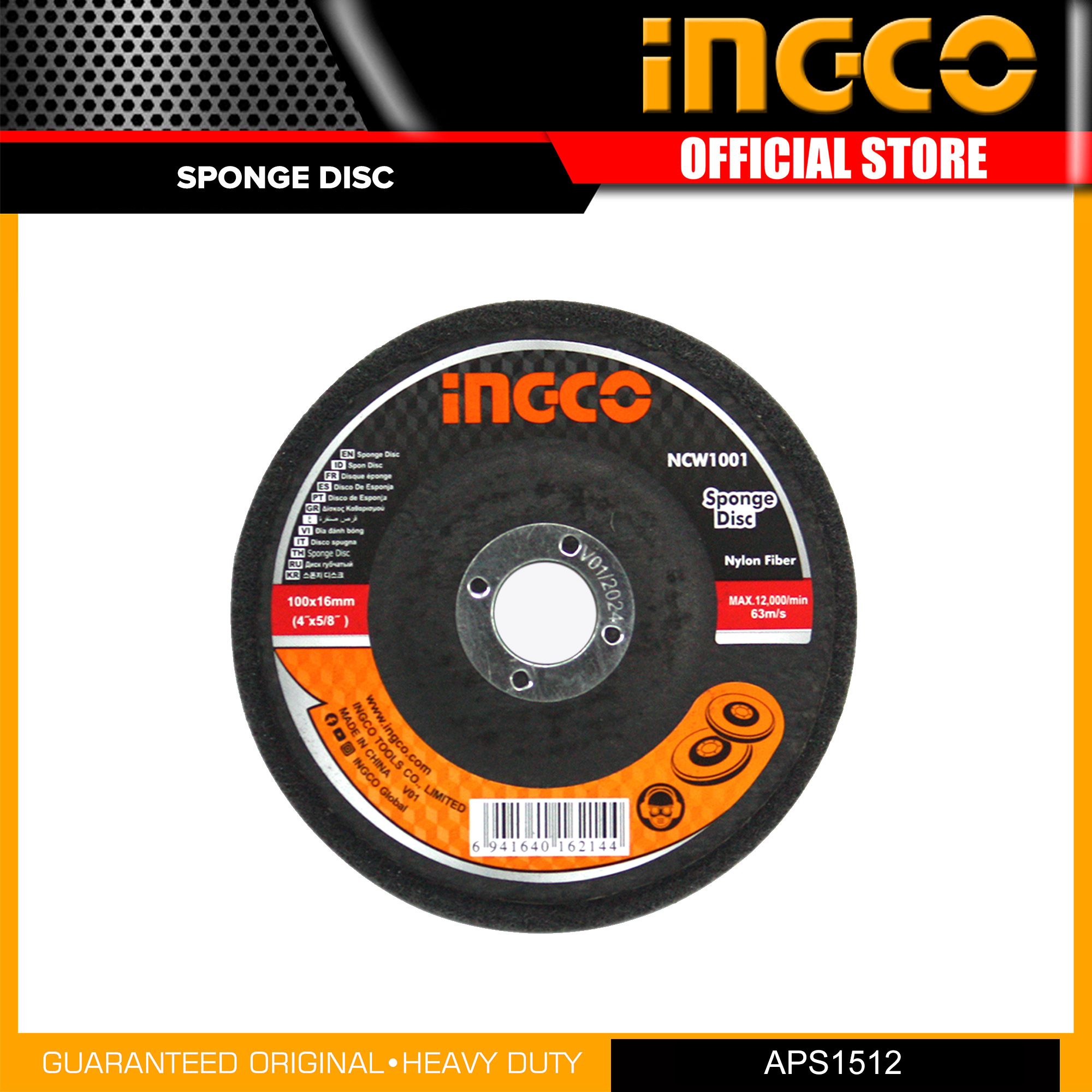 Ingco NCW1001 Sponge Disc Non Woven Cloth Wheel Nylon Fiber Polishing