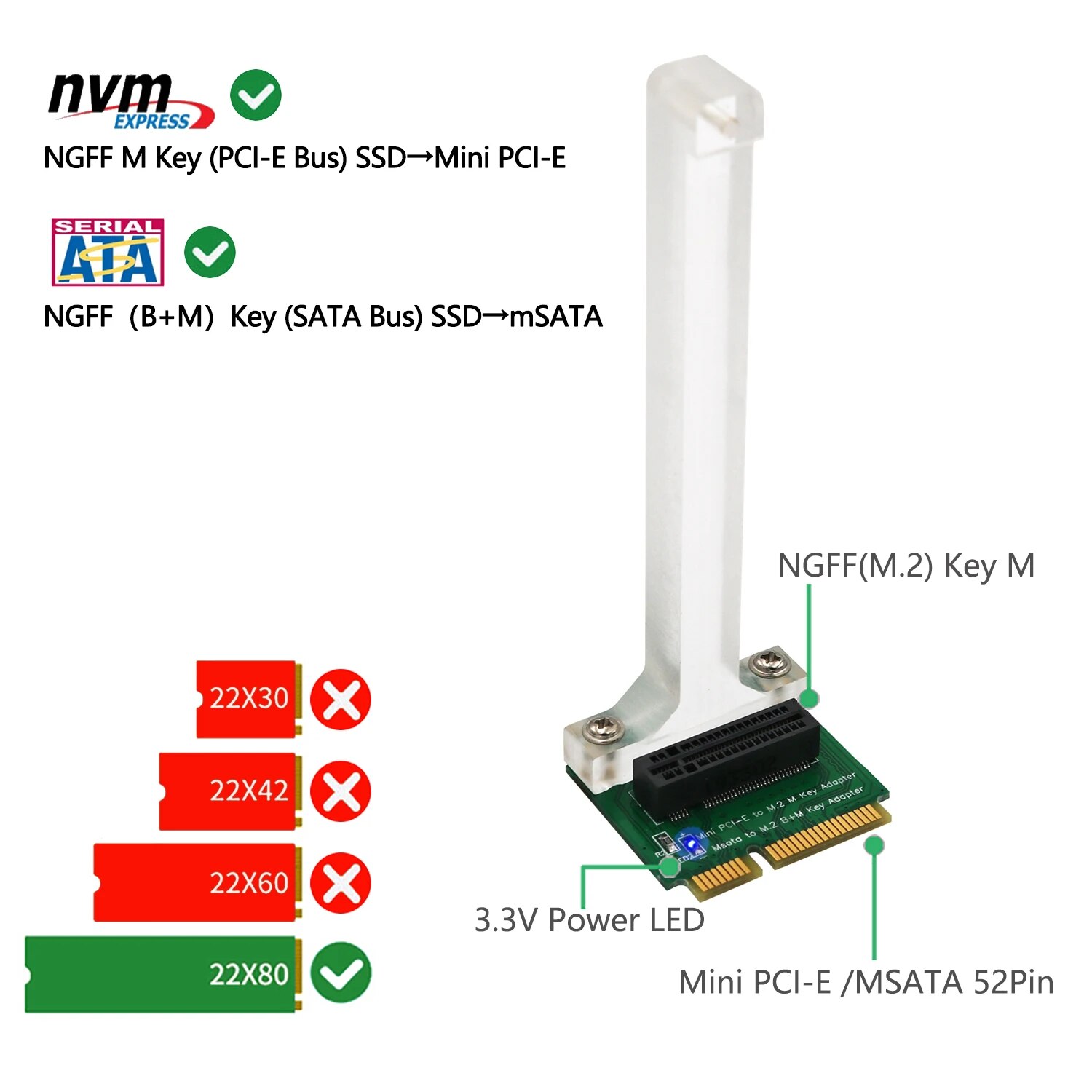 【HOT】 M.2 Ngff Nvme Ssd/ Bm Key Sata Bus Ssd To Mini Pci-E Adapter Vertical Installation For 2280 Type Ssd