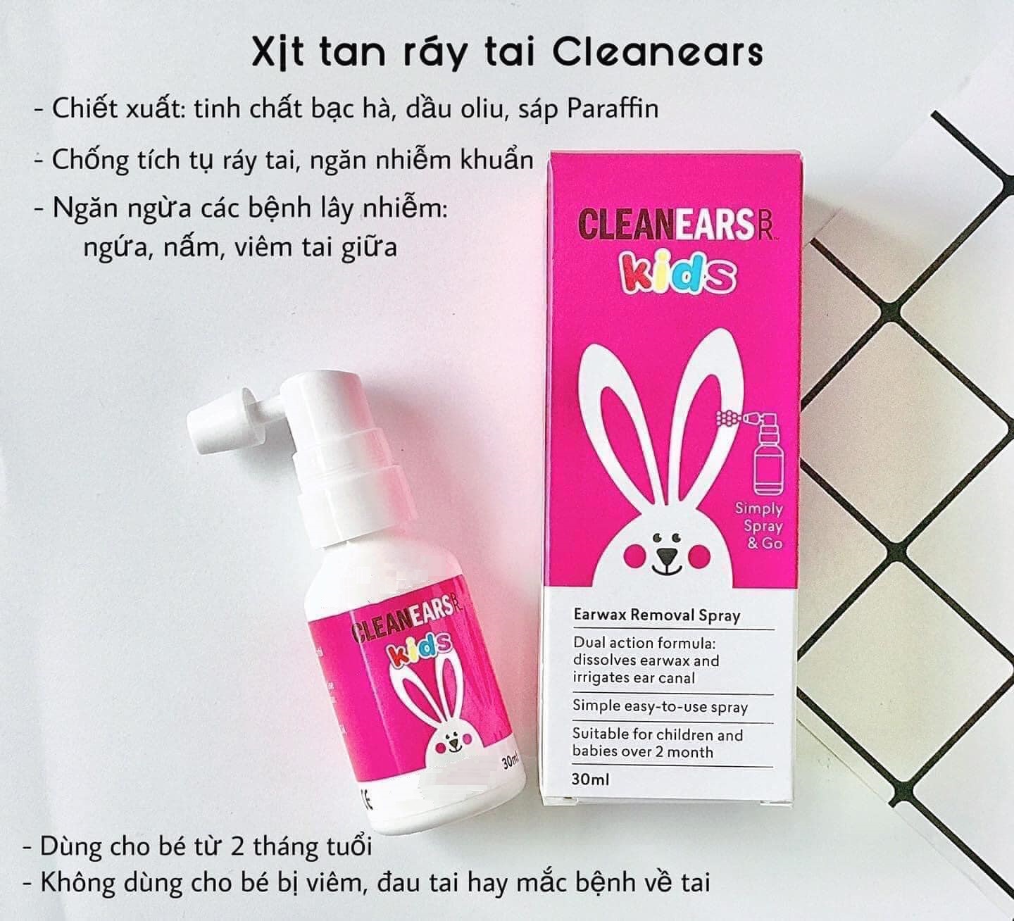 Xịt tan ráy tai cho bé Cleanears Kid 30ml Úc