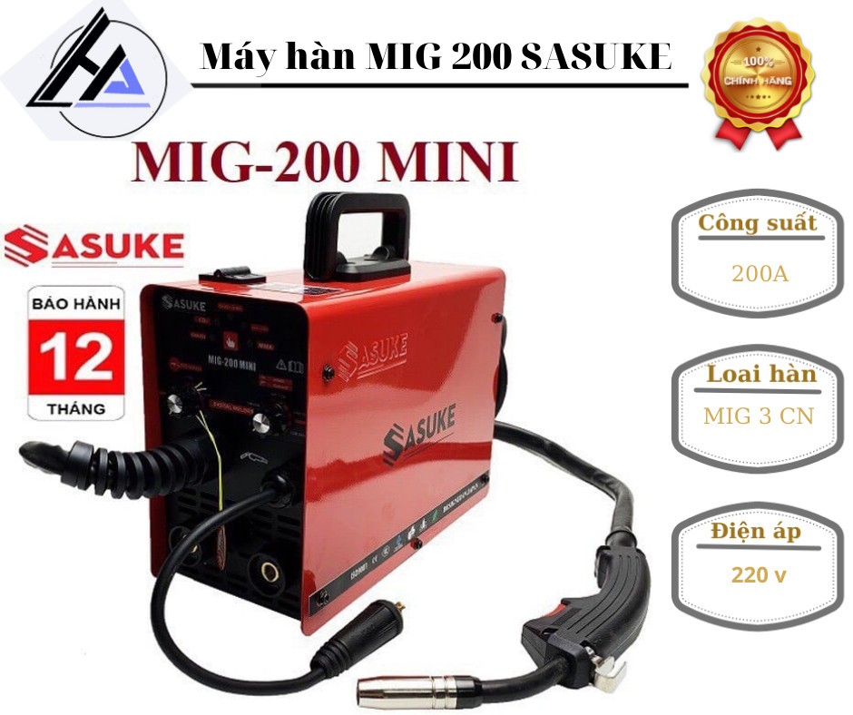 Máy hàn Mig SASUKE 200 tặng kèm 2 cuộn hàn mini không dùng khí 3 chức năng - Tặng 2 cuộn hàn sắt không cần khí-Bảo hành 12 tháng