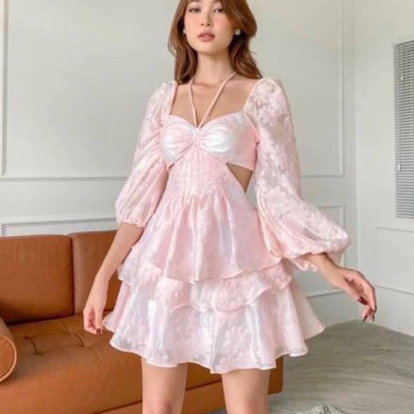 ĐẦM HOA NỔI CỔ YẾM KHOÉT EO