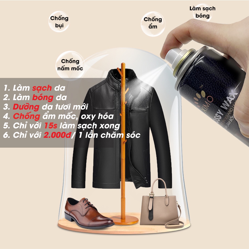 Chai xịt làm sạch và bóng giày da chống mốc ximo 300ml