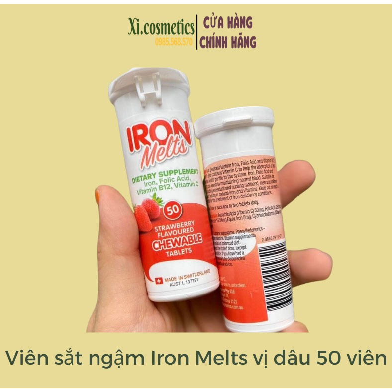 Viên sắt ngậm bổ máu Iron Melts vị dâu, 50 viên, Úc