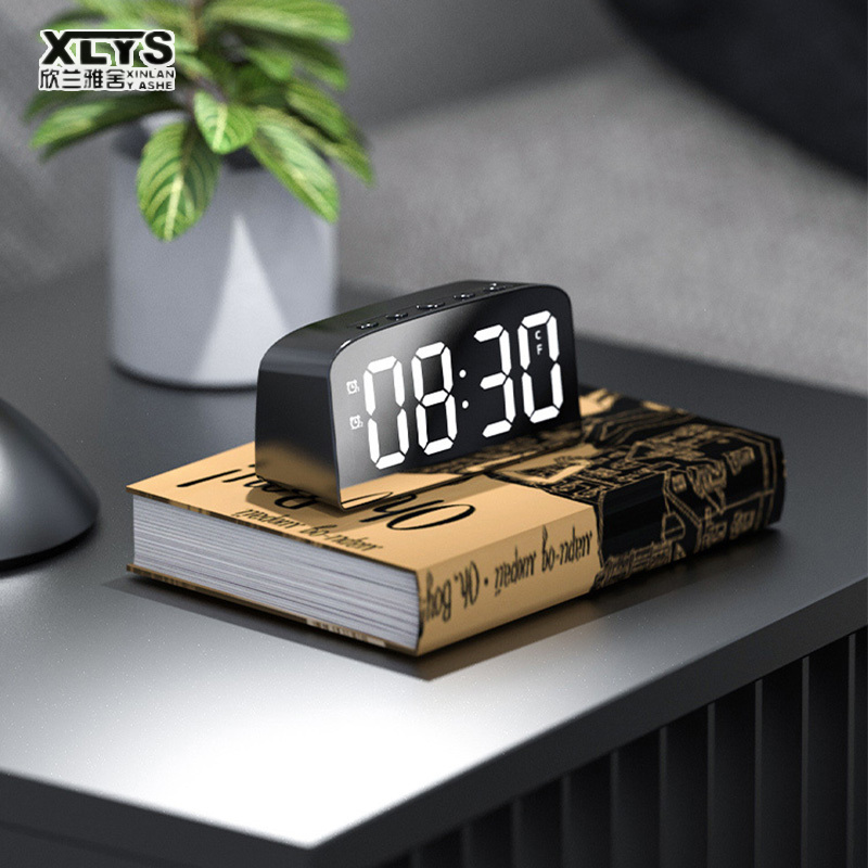 Nordic ins mirrored LED alarm clock voice activated creative clock student dormitory bedside clock battery plugged in