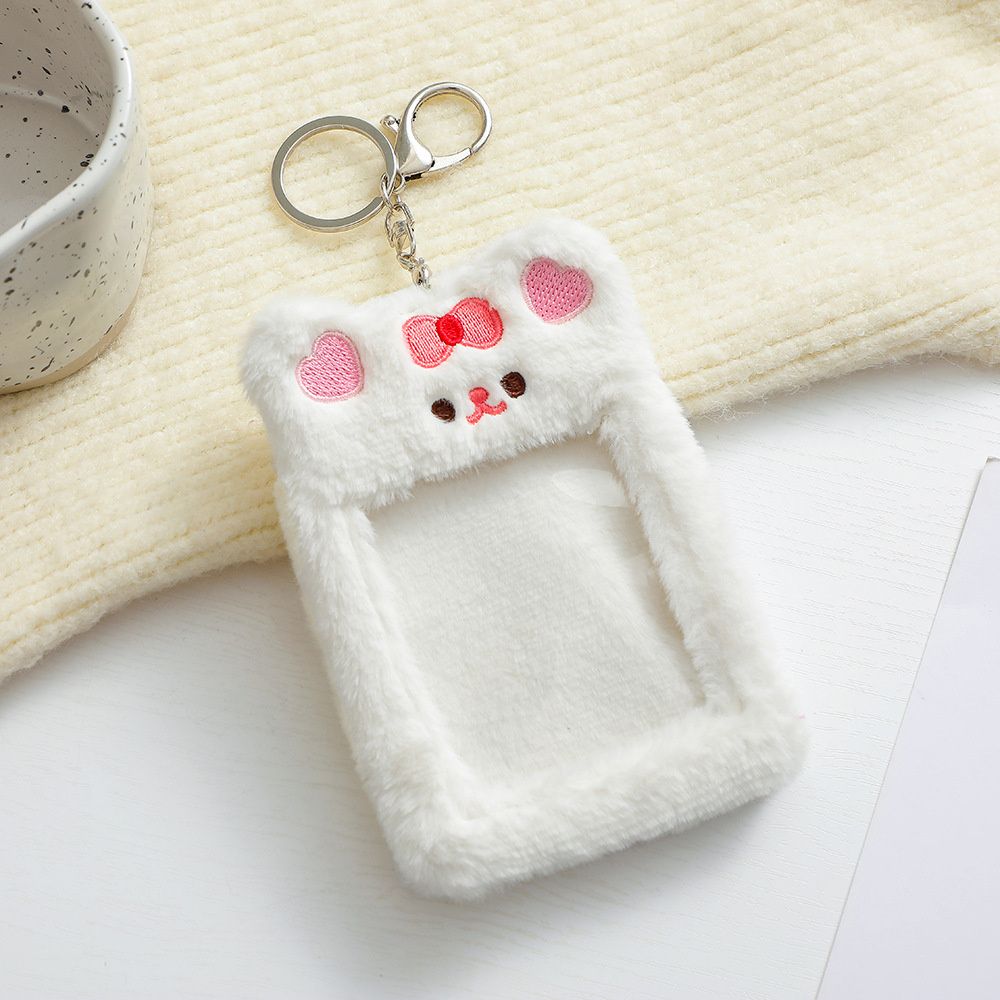 ROBENOIR Bag Decor Kawaii Card Protective Case Card Keychain Photo Sleeves ID Card Cover Idol Photo Sleeve Case Plush Keychain Photocard Holder