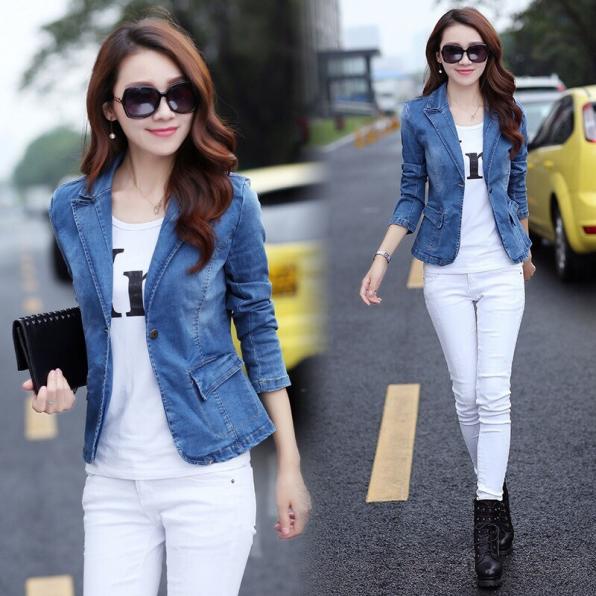 Áo khoác jean cổ vest cách điệu