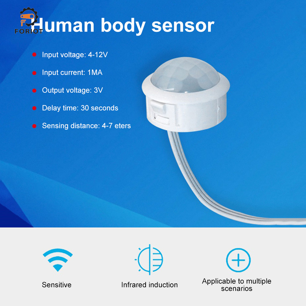 Foriot 4-12V cảm biến chuyển động PIR 4-7m chuyển đổi cảm biến hồng ngoại Cảm ứng cơ thể con người Bộ chuyển mạch Bộ dò cảm biến cho công tắc đèn LED