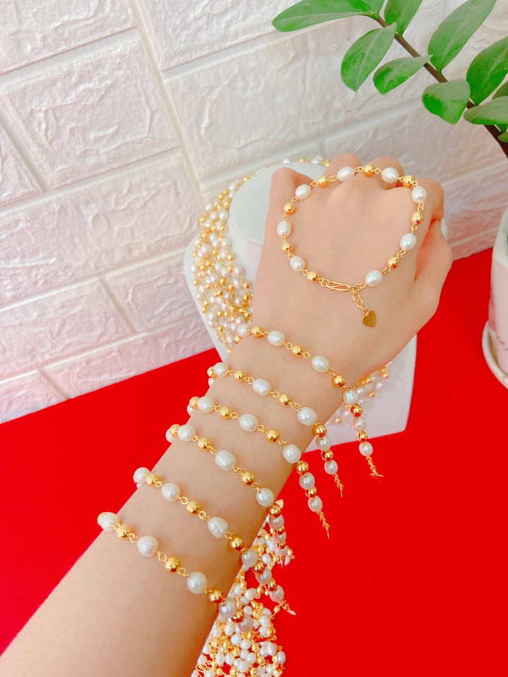 Lắc tay ngọc trai phối vàng nữ