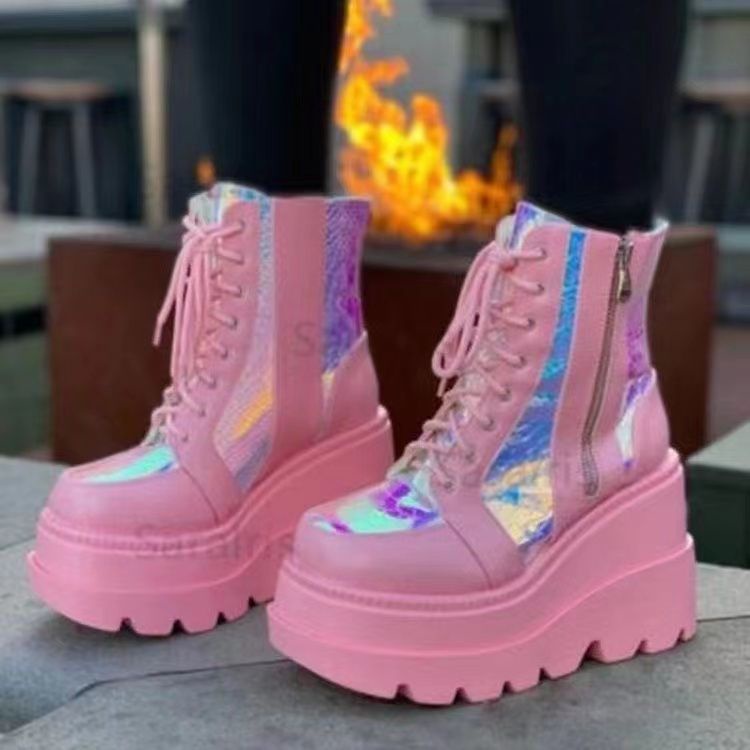 *giày boot đế xuồng dày dặn có khóa kéo phong cách thời trang âu mỹ mới dành cho nữ