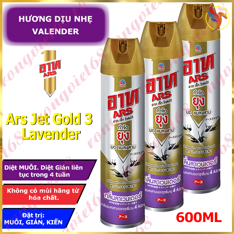 Chai Xịt Diệt MUỖI, Kiến, Gián và các loại côn trùng (Thái Lan) - Hương hoa Oải Hương. ARS JET GOLD 3 Lavender 600m