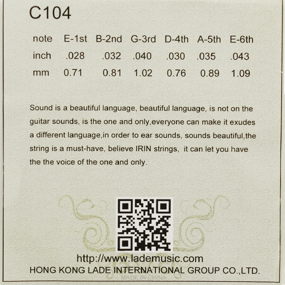 Acoustic Classical Guitar Strings Nylon Plated Copper Alloy Wound, 6pcs/set (.028-.043)