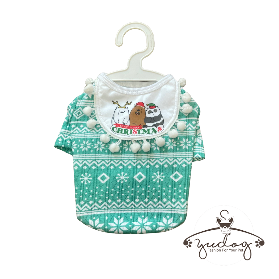 Áo noel thun thổ cẩm mặc cho chó mèo yudog - áo noel phối yếm cổ cho thú cưng