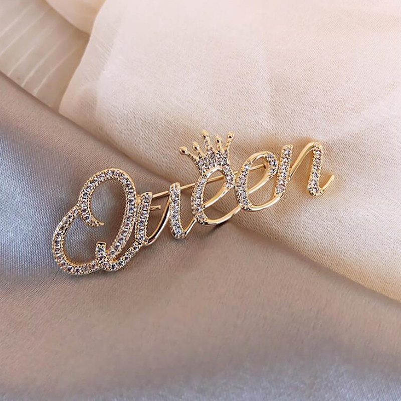 Rhinestone Queen Brooches For Women 2 color Crown Letters Party Office 
